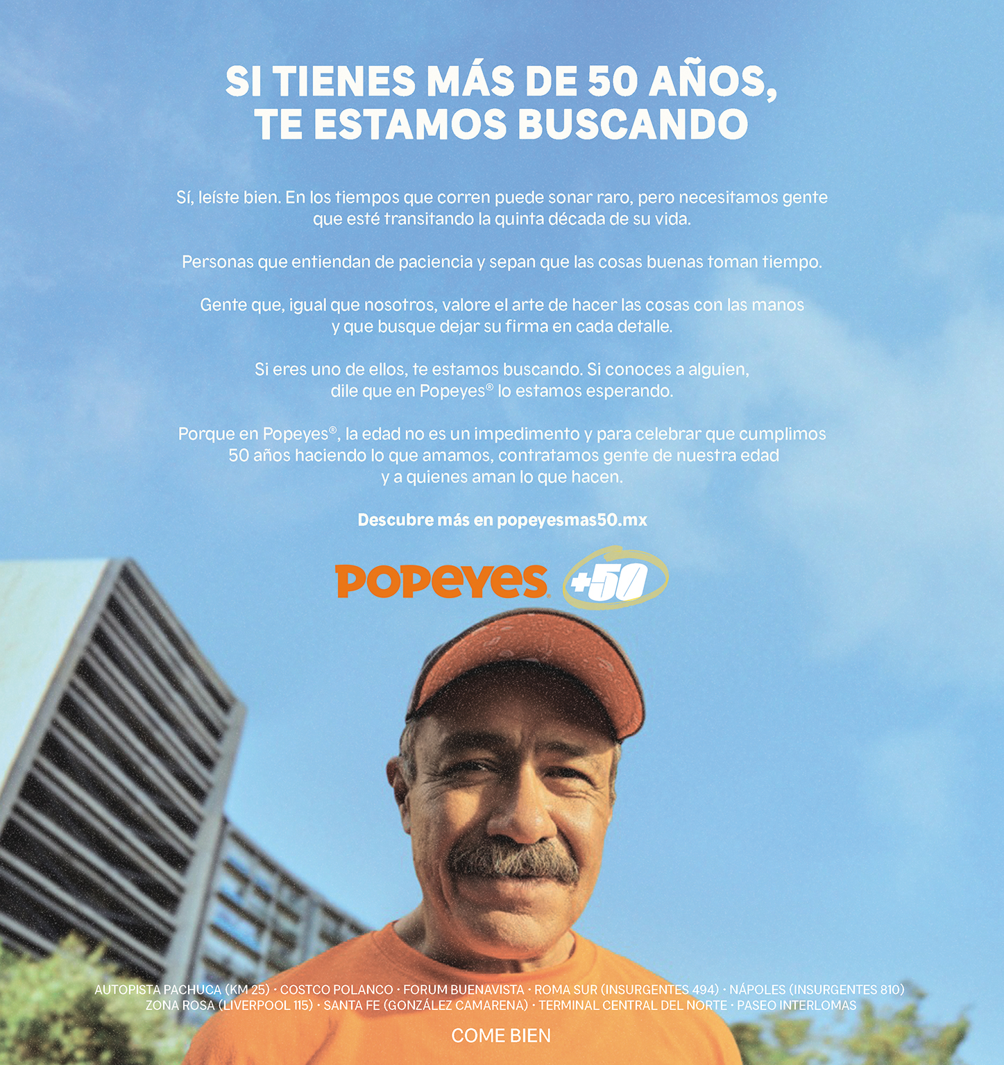 Popeyes cumple 50 años y lo celebra contratando a personas de 50 años o